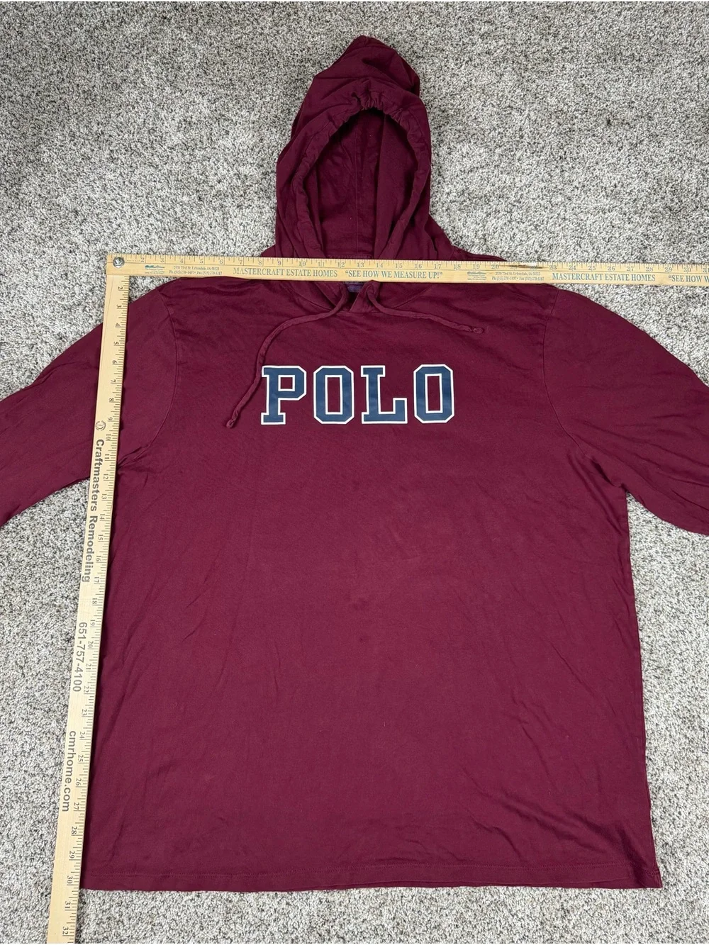 Sz 2XL Men’s Polo Ralph Lauren Lightweight Long Sleeve Hooded Shirt Burgundy